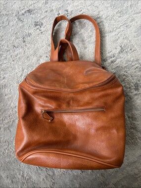 Cognac Backpack with Front Zip Pocket little discoloration on front see
